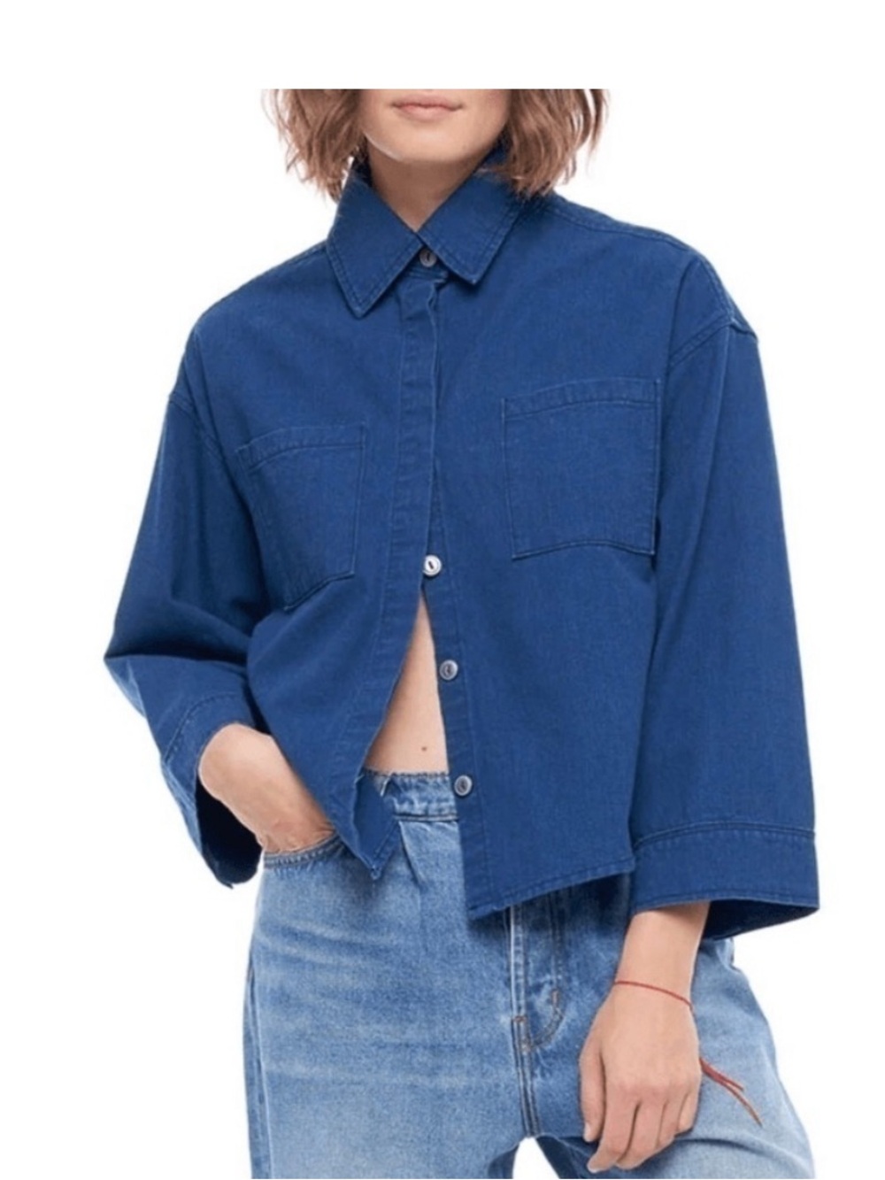 NWT free people Sandrine Rose Denim Button-Up Shirt in indigo medium